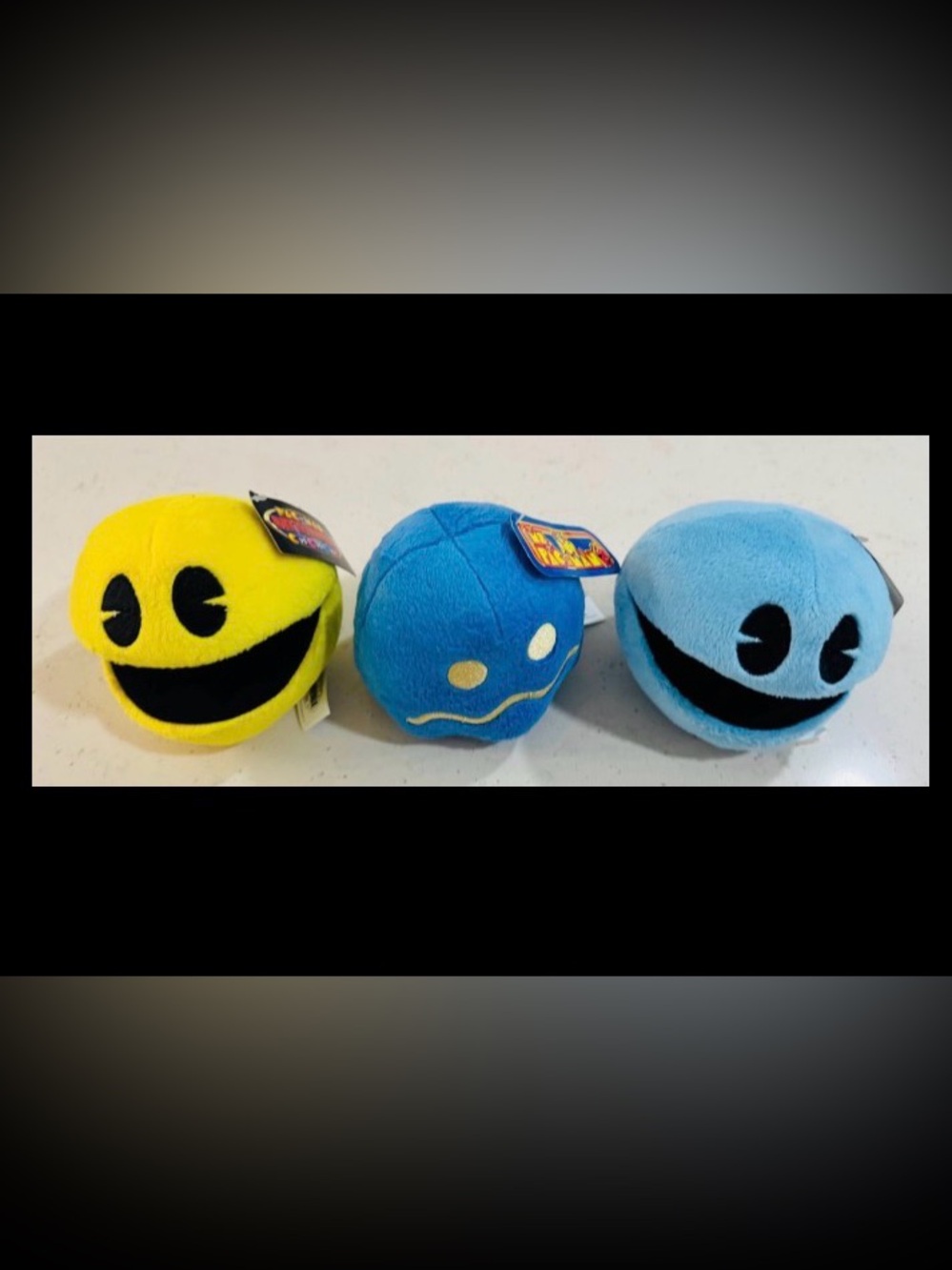 2016 Pac-Man Blue, Yellow & Ms Pac-Man Plush Character Ball Toy Set of 3